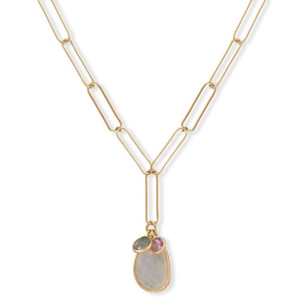 New! Gemstone Drop Paperclip Necklace